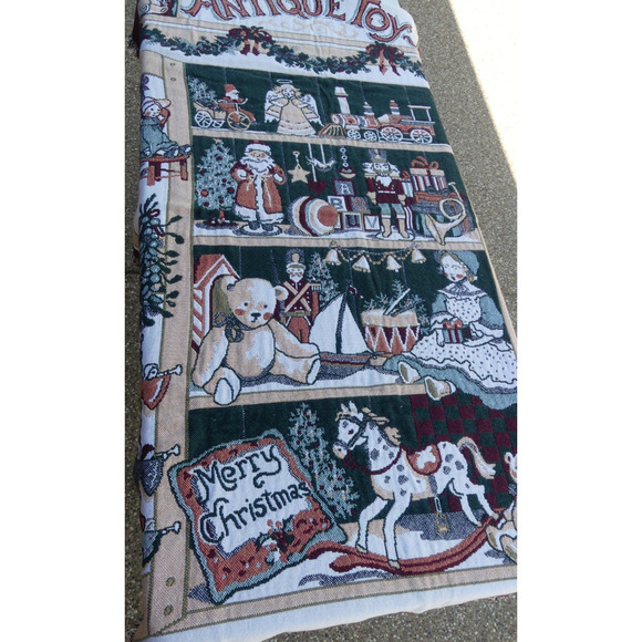 Antique Toys Throw Blanket Christmas Theme Store Window Display 50"x60" Fringe - Picture 2 of 11